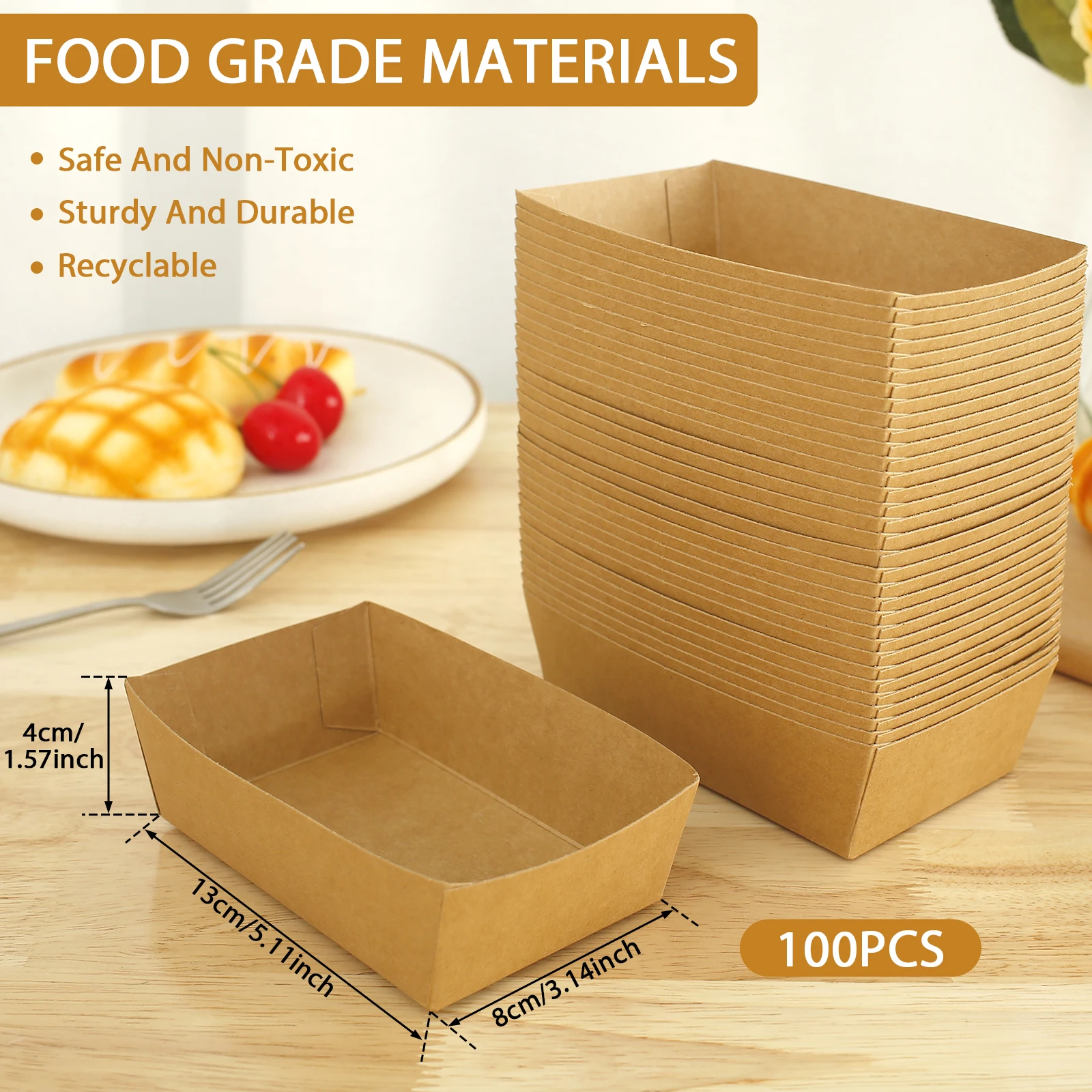 100Pcs Paper Food Boxes Oil Proof Food Boat Recyclable Food Tray Boat Shape Take Out Boxes for Chips Burger Party Picnic Camping