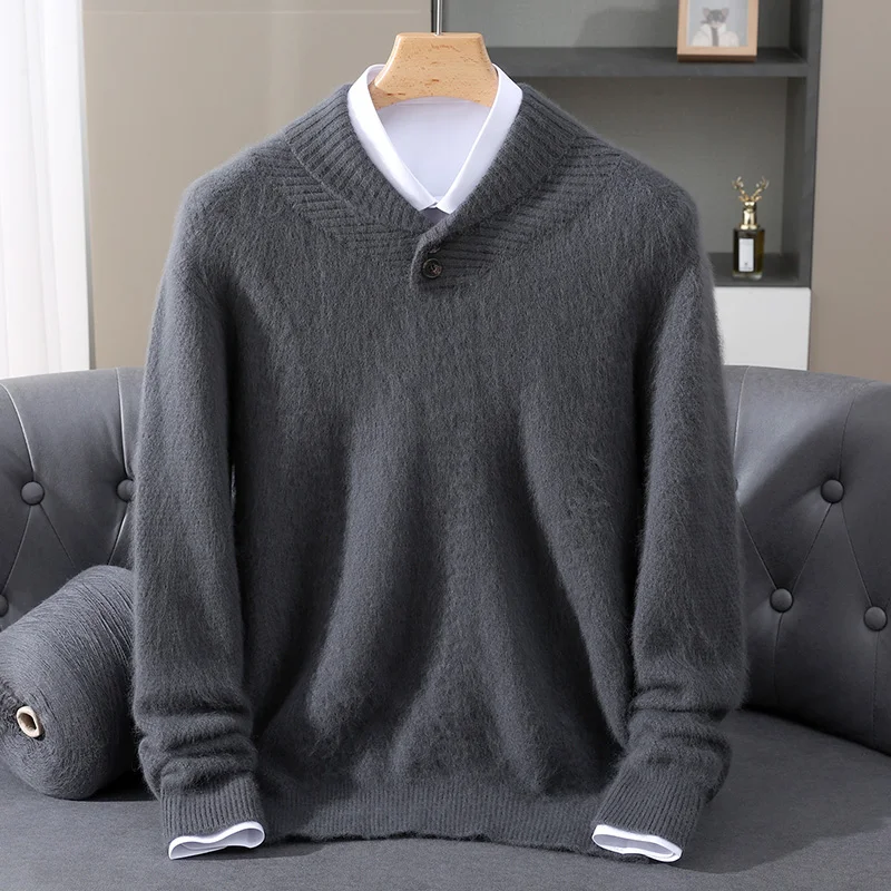 Autumn And Winter New Men's Pure Wool Loose Round Neck Color Matching Pullover Sweater Casual Business Knitting Bottoming