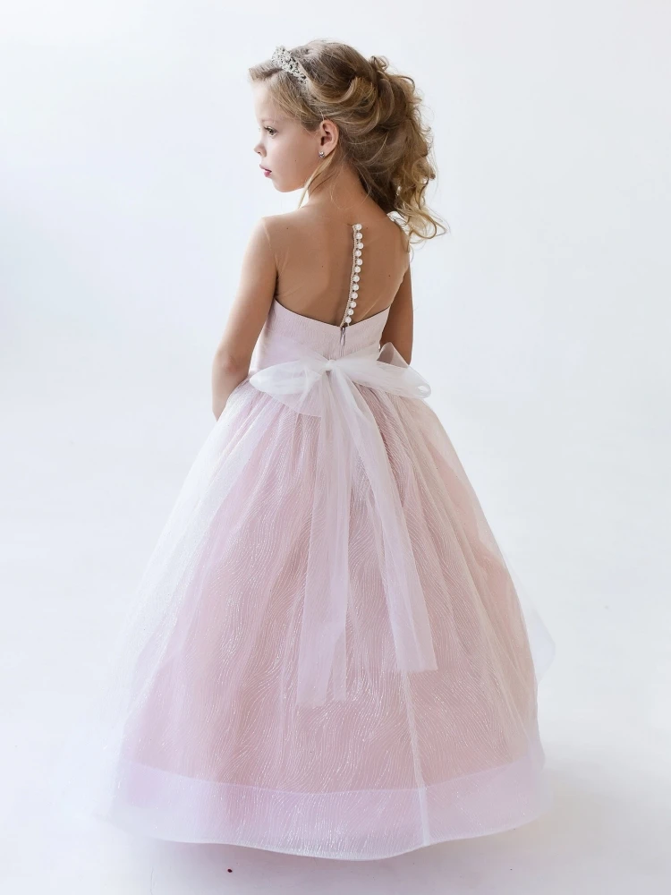 Pink Flower Girl Dresses Tulle Solid With Bow Sleeveless For Wedding Birthday Party Banquet First Communion Gowns