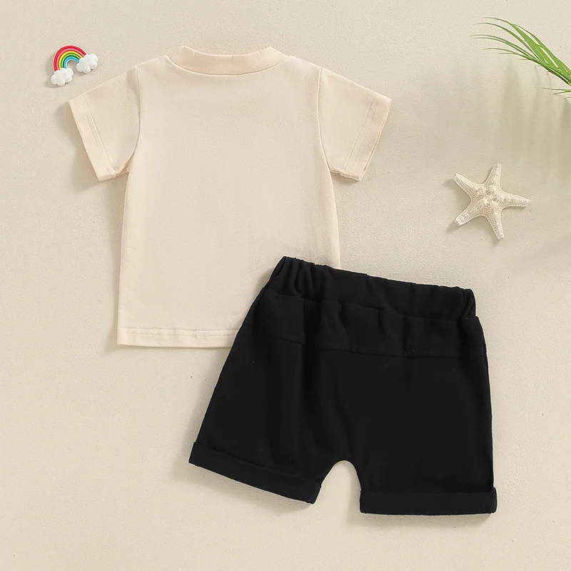 Toddler Baby Boy Clothes Summer Vacation Outfit Sea Ocean Life T-shirt and Solid Color Shorts 2pcs Set