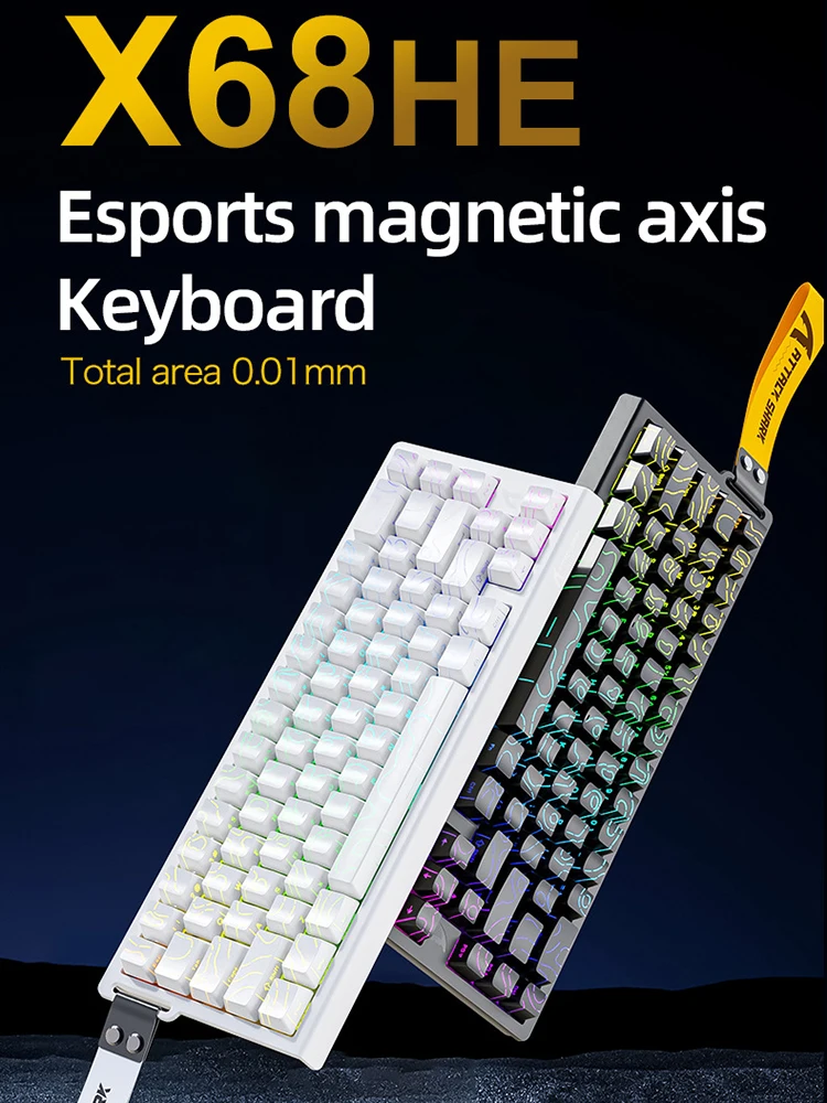 Attack Shark X68HE لوحة المفاتيح الميكانيكية المحور المغناطيسي الجانب محفور RGB Esports قابل للتعديل مفتاح السفر الكمون المنخفض
