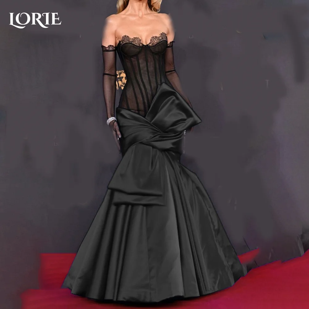 LORIE Shiny Satin Mermaid Evening Dress Bow Lace Sweetheart Princess Prom Dress Sexy Shiny Corset Bobycon Party Gown Customized