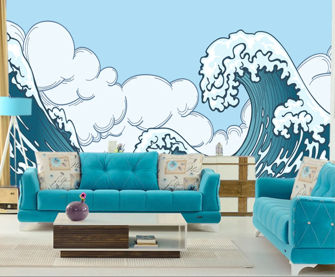 

Customize large wallpapers of any sizer Murals Sea view waves Landscape Photo Mural Living Room Decorative wallpaper