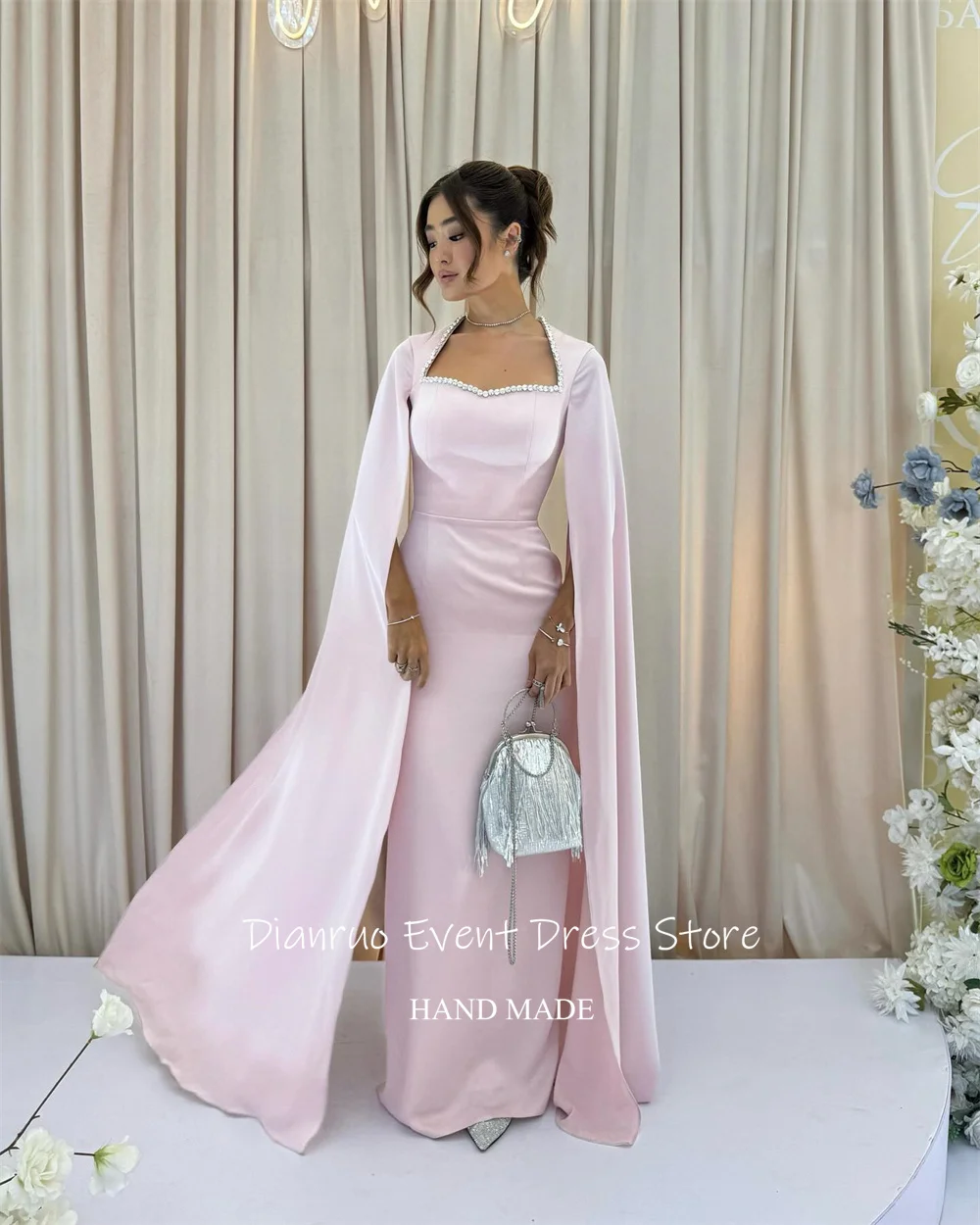Dianruo блестящее вечернее платье с кристаллами, атласное прямое винтажное платье для особых случаев, розовые халаты с длинными рукавами, вечернее платье по индивидуальному заказу
