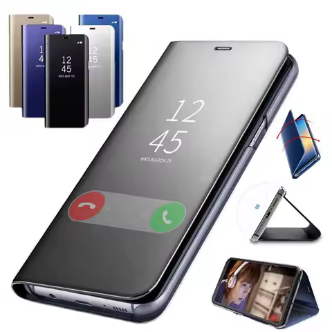 Luxury Smart Mirror Flip Case For Samsung Galaxy S25 S24 Ultra S23 S22 Plus S20 S21 Note 9 10 20 Plus S21 FE Cover Coque Etui