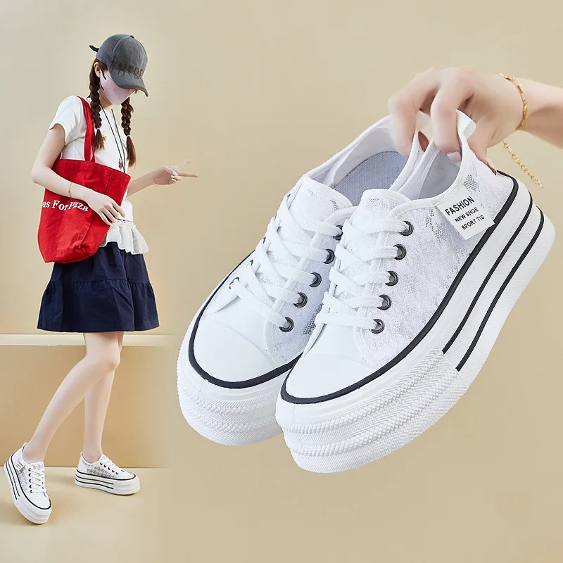 2025, schwarze Plateau-Leinenschuhe für Damen, atmungsaktive Mesh-Sneaker mit Höhenerhöhung, Sportschuhe mit klobiger Sohle für Petite