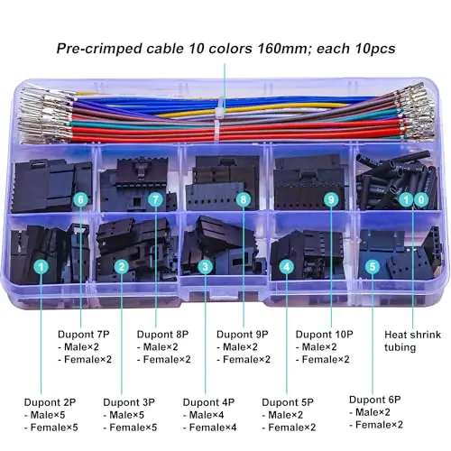 Conector Dupont com trava, Kit Conector macho e fêmea, única fileira, 2 pinos, 3 pinos, 4 pinos, 5 pinos, 6 pinos, 7 pinos, 8 pinos, 9 pinos, 10 pinos, 2,5 milímetros