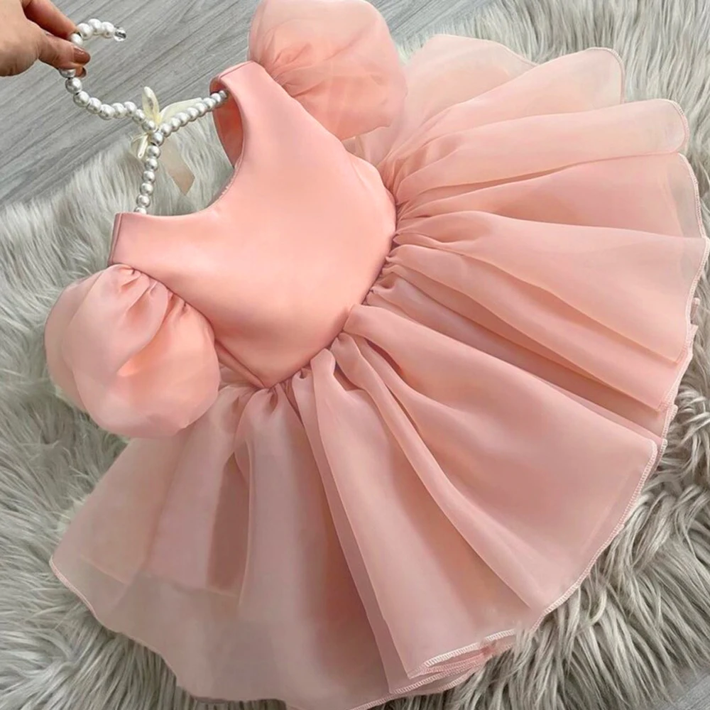 Fashion Girl Princess Christmas Dress Tulle Child Costume Puff Sleeve White Wedding Party Birthday Dress Girls Bridemaid Clothes