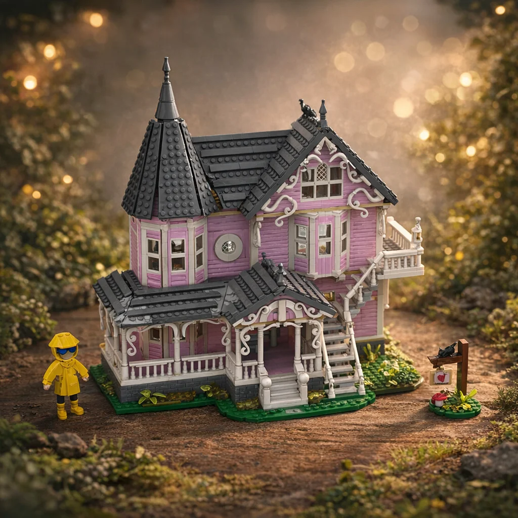 

Pink Gothic Apartment Building Blocks Set Small Particle Architecture House Model DIY Assembly Bricks Creative Gift Display Toy