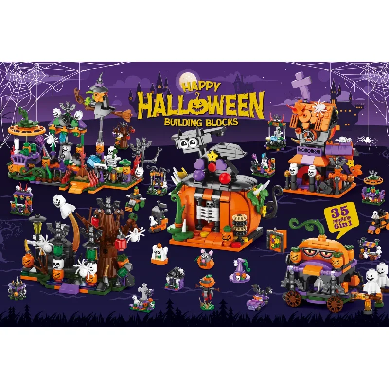 31pcs Halloween Countdown Calendar Ghost Elves Pumpkin Lantern Candy Ghosts Mini Ornament Building Blocks Bricks Toys