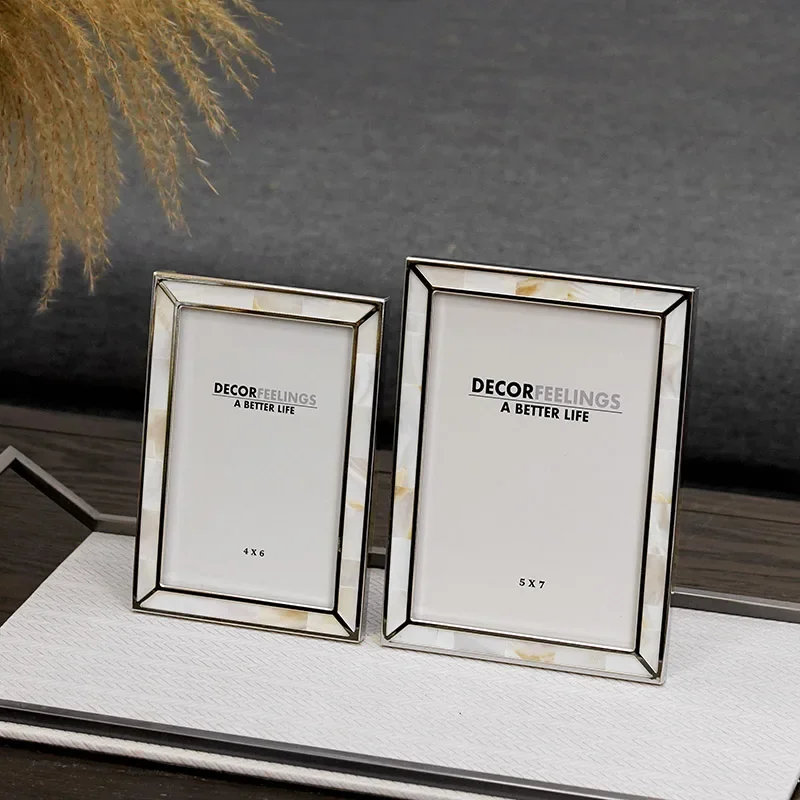 1pc Natural Shell Photo Frame Frame Display Frame Ornament Silver Edged Inlaid Mother Shell Bedroom Desktop Photo Frames