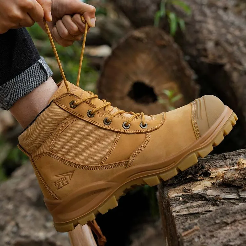 Botas de cuero de vaca de alta calidad para hombre, zapatos de seguridad con punta de acero, zapatos de trabajo protectores antigolpes y