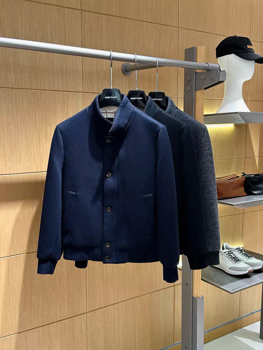 

Laoqianfeng Men's Faion Wool Blend Jaet f High Collar Casual Warm Sli Autumn Winter New Arrival Outerwear Coat