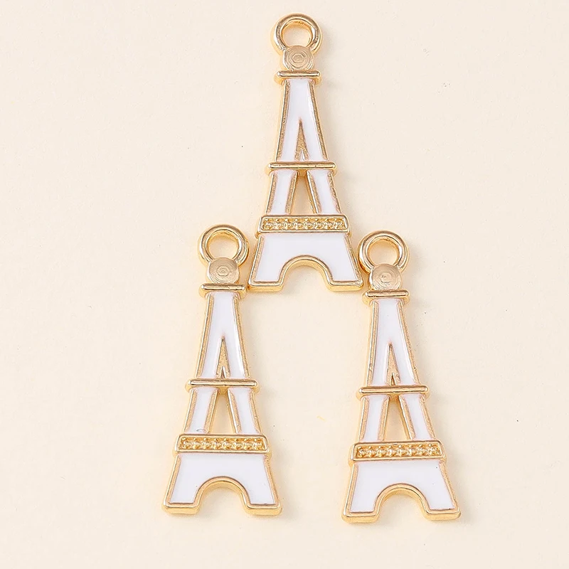 Leslie 10pcs 24*9mm Lovely Enamel Colorful Eiffel Tower Charms for Jewelry Making DIY Necklace Earring Pendants Accessories