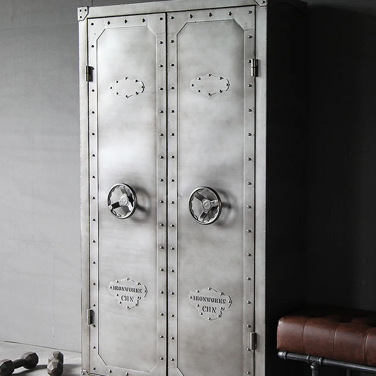 Hot Selling Industrial Style Iron Metal Wardrobe Cabinet Closet With 2 Doors