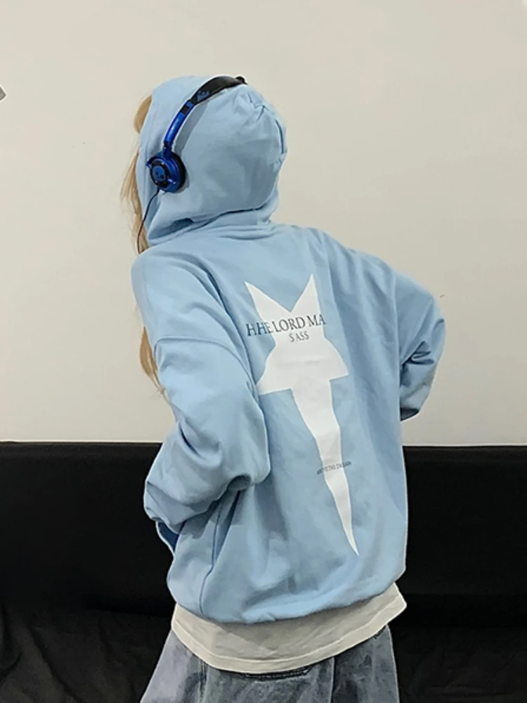 ADAgirl-Star Graphic Hoodies para mulheres, Kpop, manga comprida, grandes dimensões, High Streetwear, moda coreana, pulôver, roupas de casal casuais