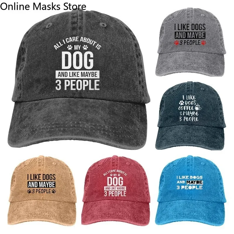 

I Like Dogs and Maybe 3 People Unisex Adult Cowboy Hat Full Cotton Curved Brim Baseball Cap Hats Hip Hop Fitted Cap