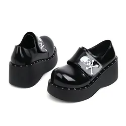 Dropshipping New Punk Style Dark Skull Retro Mary Jane Shoes Women's Shoes Wedge High Platform Casual Women's Single Shoes 34&43