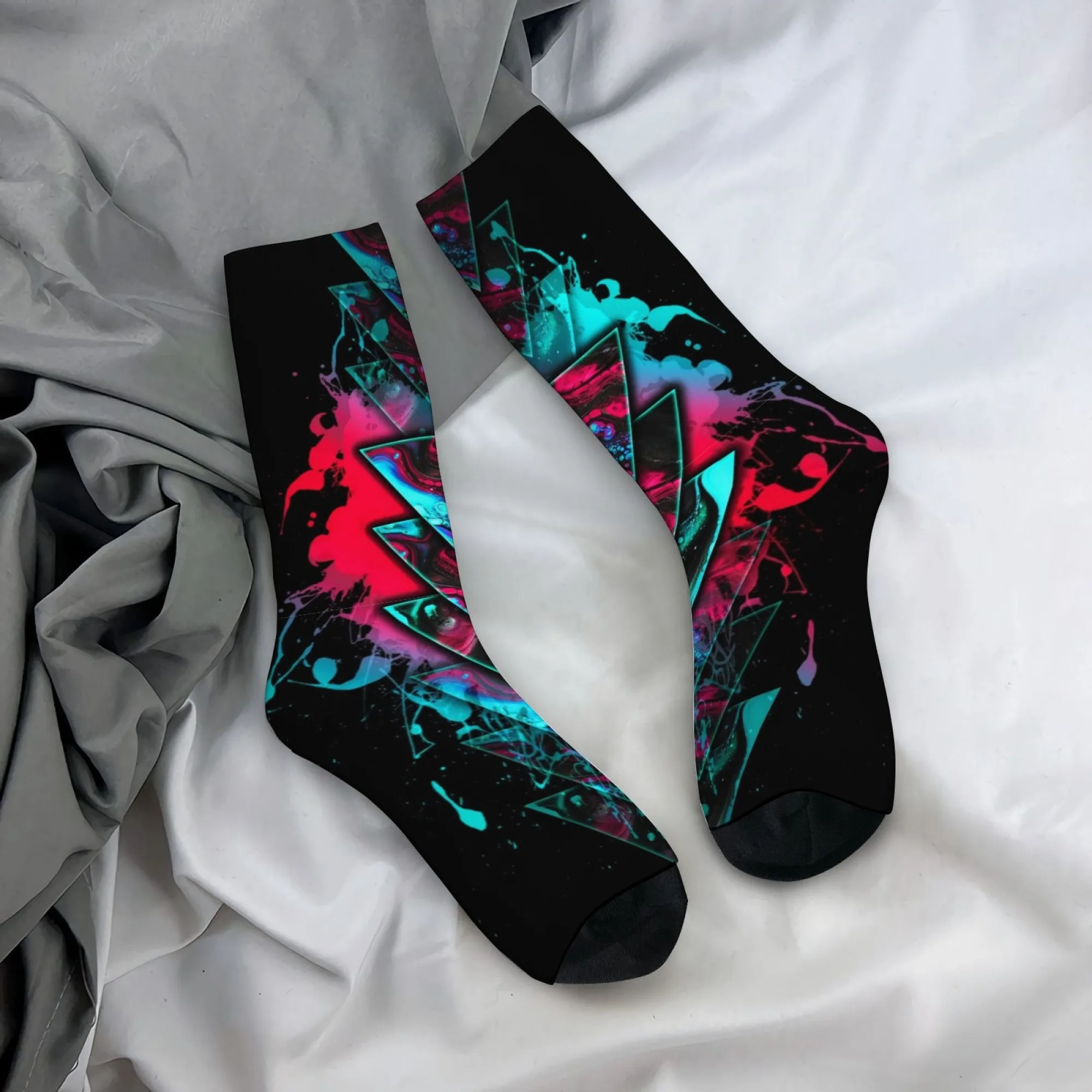 Neon Fluid Triangle Socks Durable Lightweight Smooth Men's Socks Cycling Hiking Camping Street Style Cool Trendy Edgy Crew Socks