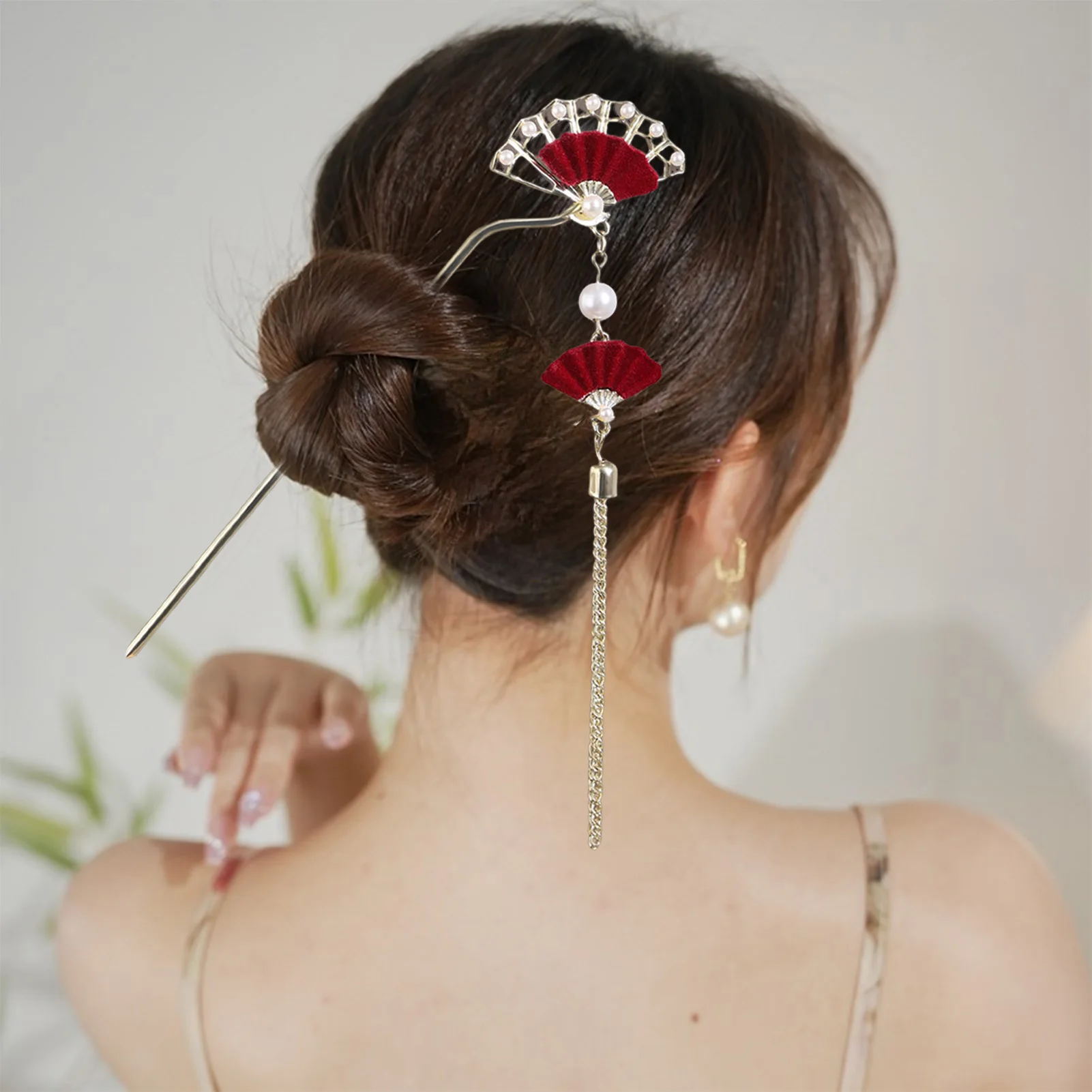 Novo estilo chinês em forma de leque hairpin com pérolas borla vintage acessórios de cabelo de noiva feitos à mão hanfu varas de cabelo para mulher