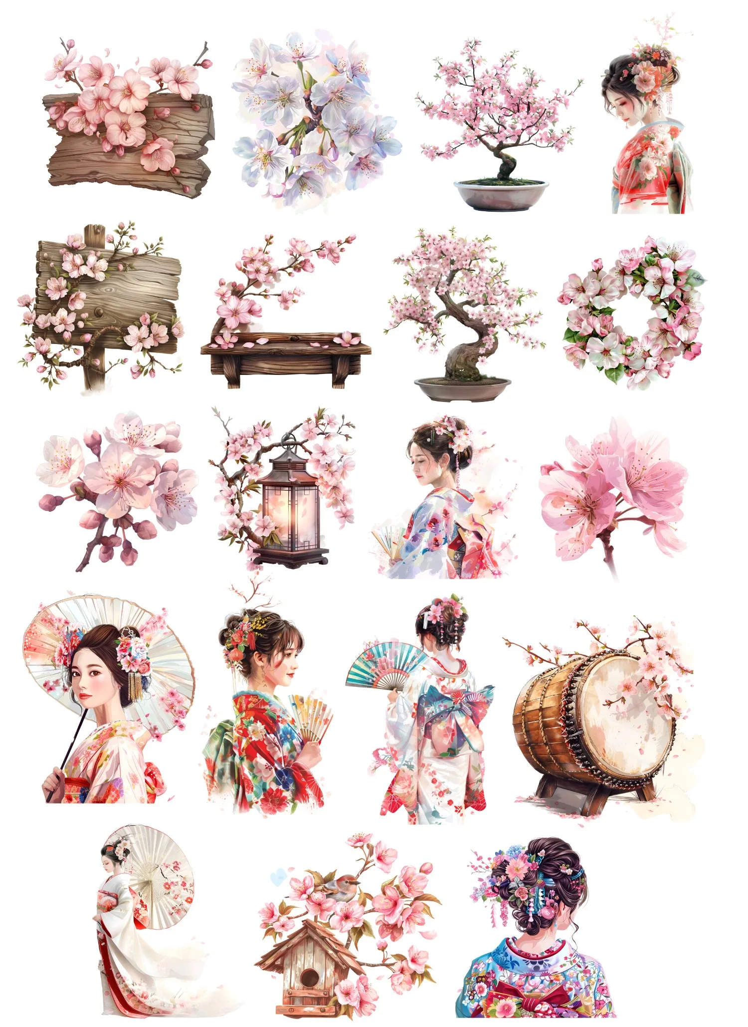 StickersBeautiful Japanese Geisha, Kimono, Cherry Blossom Girl Decorative DIY Craft Photo Albums Planner  Journal  Scrapbooking