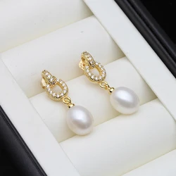 Real White Freshwater Earrings with Natural Pearls Woman,Genuine 925 Silver Pearl Earrings Wife Mother Bridal Gift Pink Black