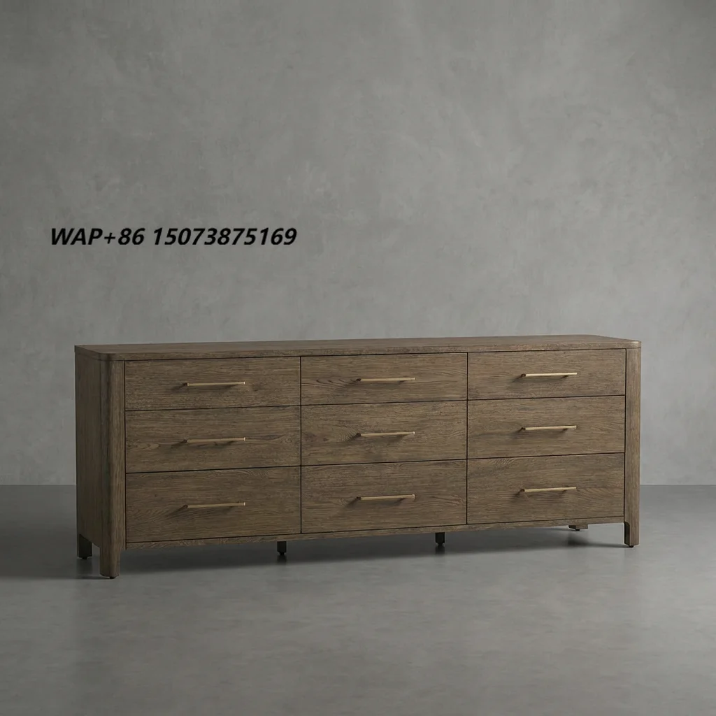 Luxury Nine-Drawer Dresser Solid Oak Wood Dresser Desk Long Dressers Length Wise for Home Bedroom Living Dining Bathroom Use