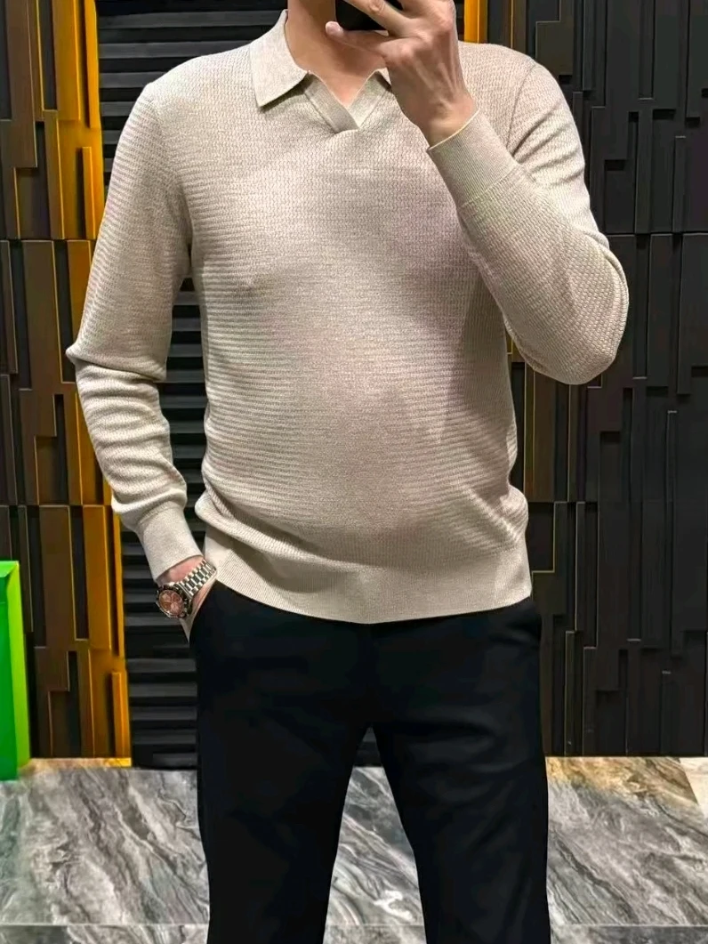 

Модный повседневный вязаный свитер для мужчин с отложным воротником, зимняя новинка, удобный, универсальный, элегантный, стильный, размер M
