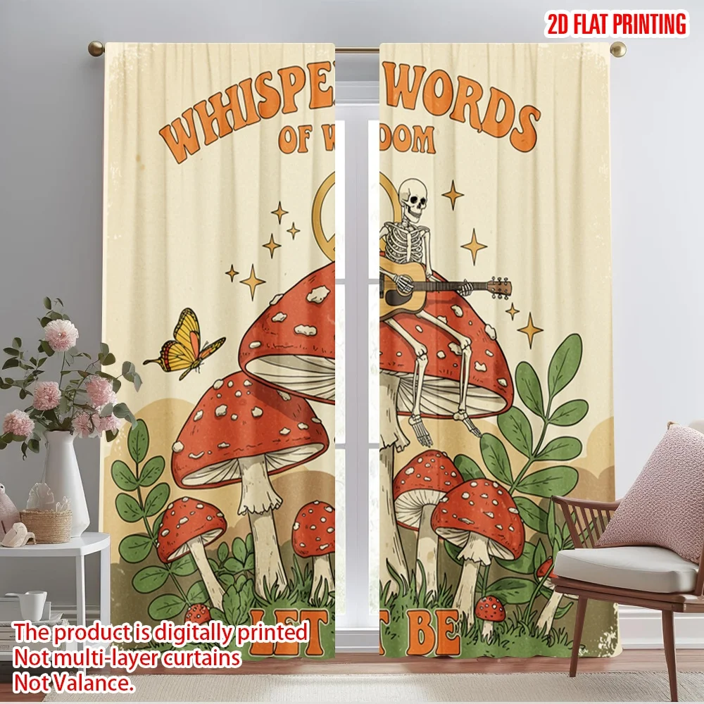 

2pcs 2D flat printing Drapes Skeleton Mushroom Guitar Peace Let It Be 100% Polyester Without Electricity 0 for Festive Portraits