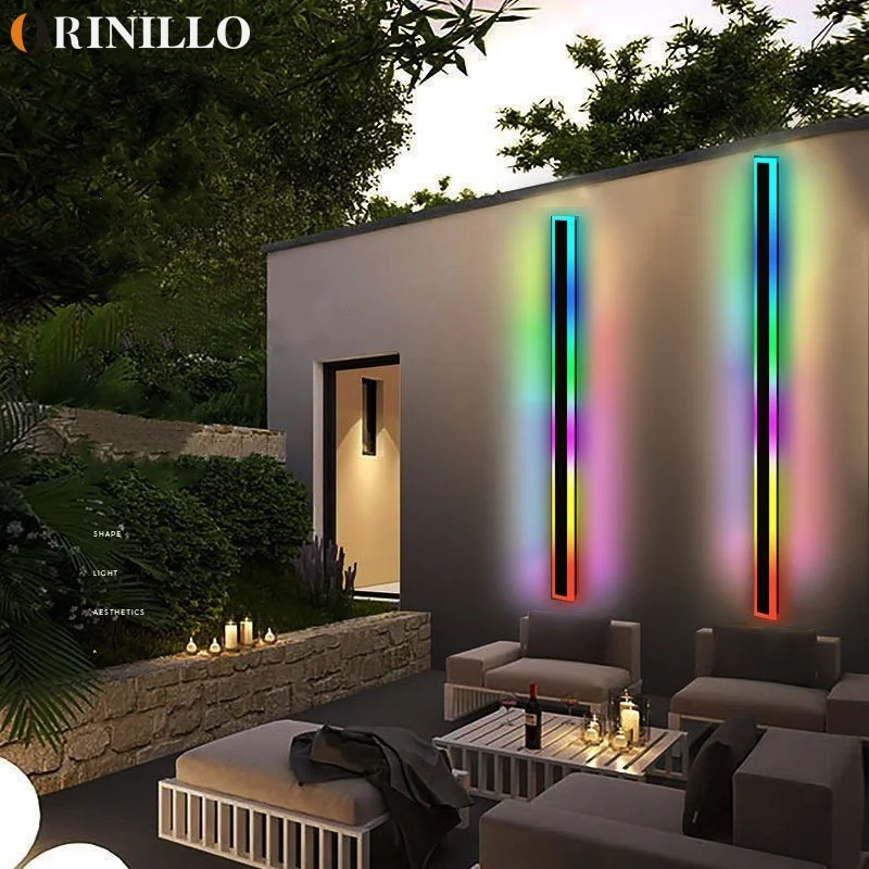 

Outdoor waterproof long wall lamp, IP65 modern minimalist RGB, 7 colors, dimmable, garden, balcony, outdoor lighting