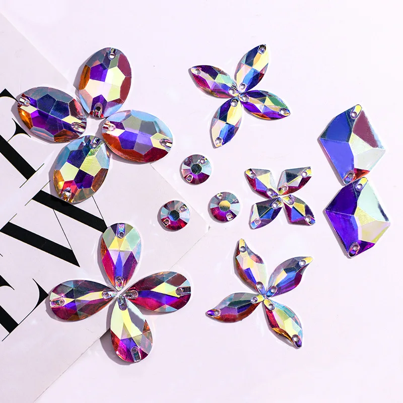 

Resin All Sizes Crystal Shape Rivoli Sewing Stones Flatback Sew on Rhinestones For Garment Clothes Bags