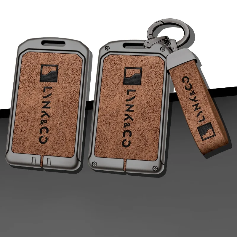 

Metal Zinc Alloy Leather Car Key Case Cover Shell Fob For LYNK CO 05 09 01 06 2021 2022 Smart Card Keychain Accessories