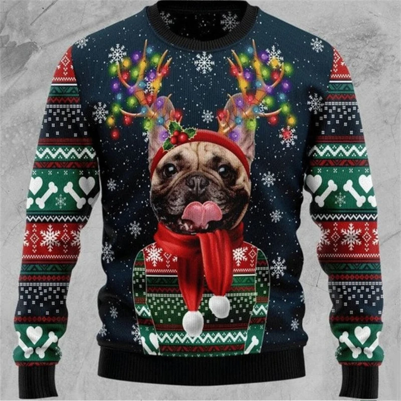 3D Print Animal Cow Pattern Christmas Jumper Sweatshirts For Men New In Round Neck Pullover Sweatshirt Tops Mens Xmas Hoody