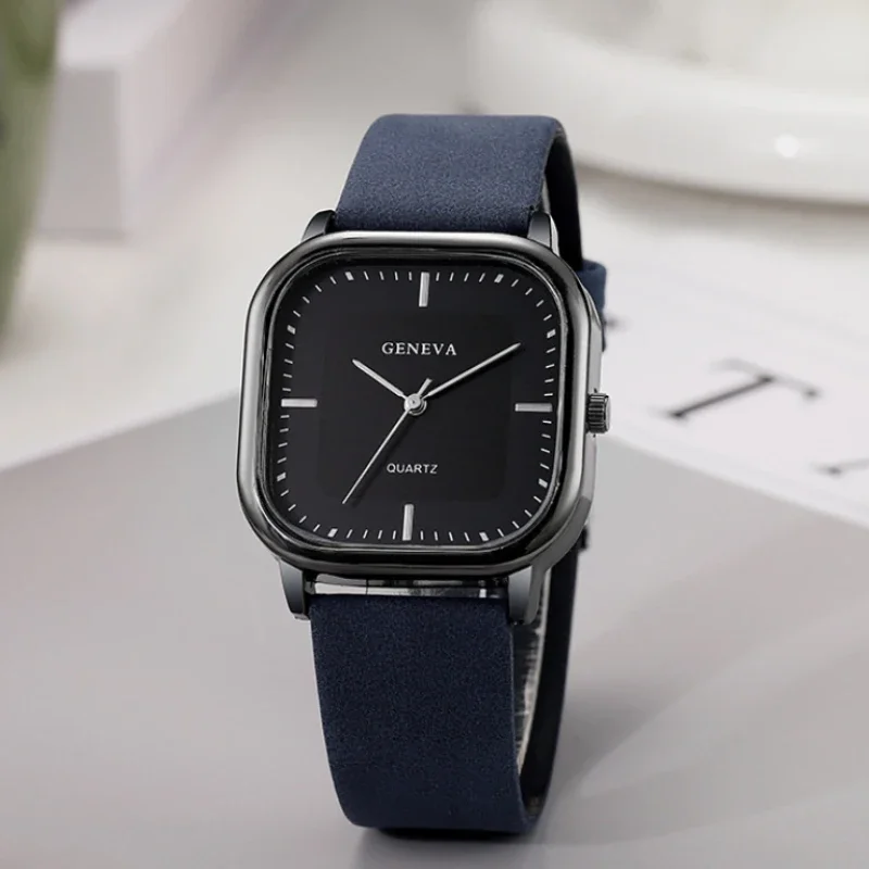 미니멀리스트 사각 다이얼 남성 시계 캐주얼 패션 가죽 스트랩 쿼츠 손목시계 남성용 시계