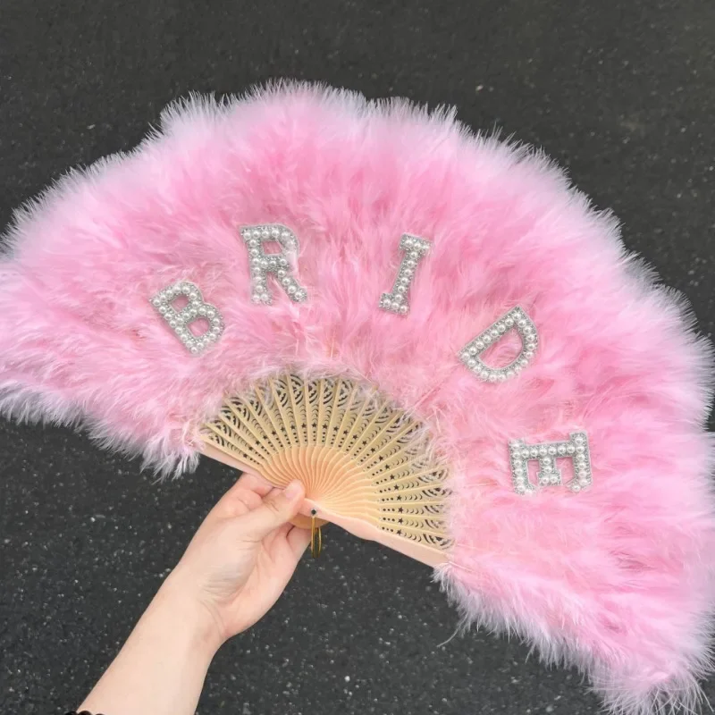 Bride Fluffy fan bachelorette hen party girls weekend bride to be wedding bridal shower decoration Photo props future Mrs gift