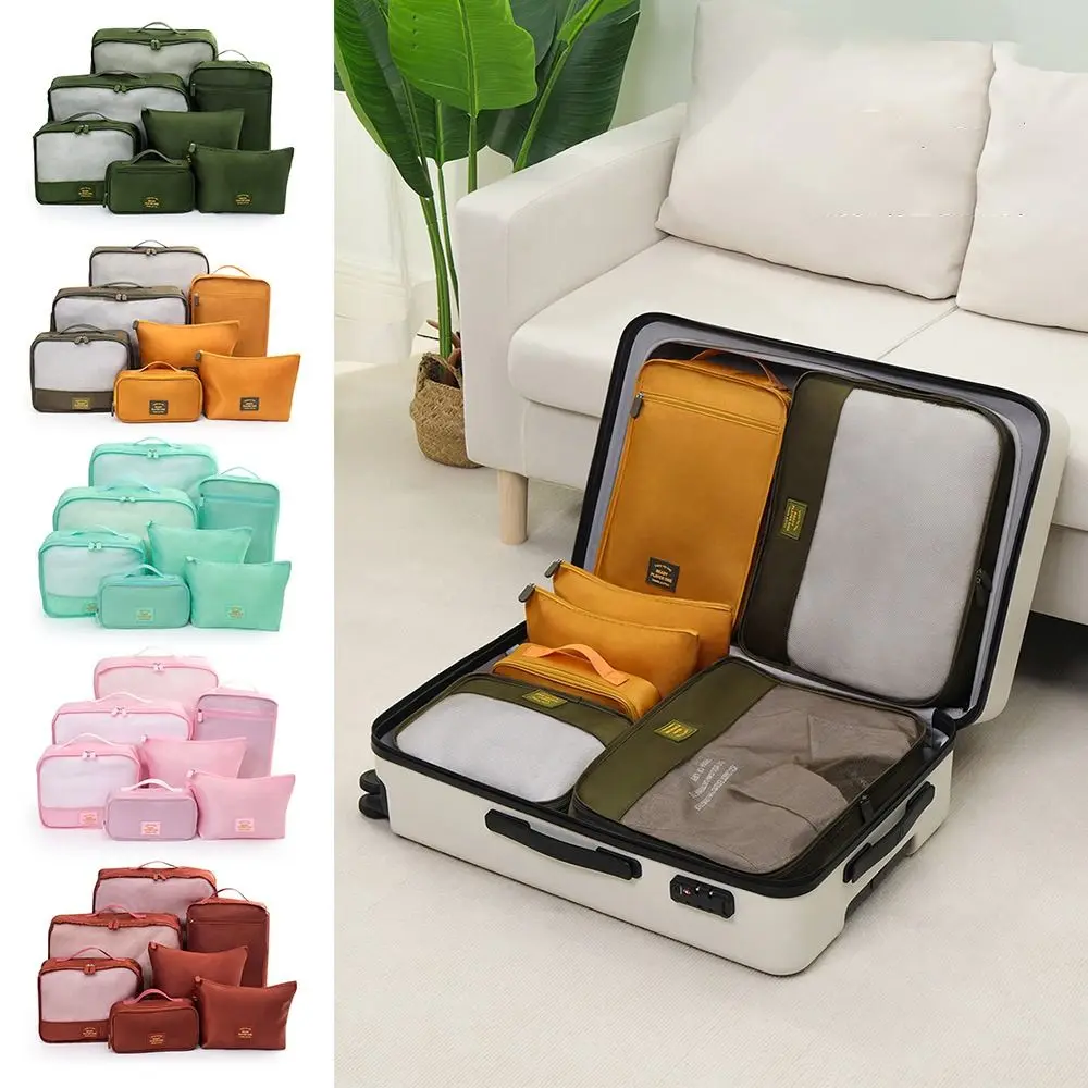 7PCS Multicolor Storage Bag Set Mixed Size Nylon Clothing Sorting Bag Waterproof Visualized Window Cosmetic Bag