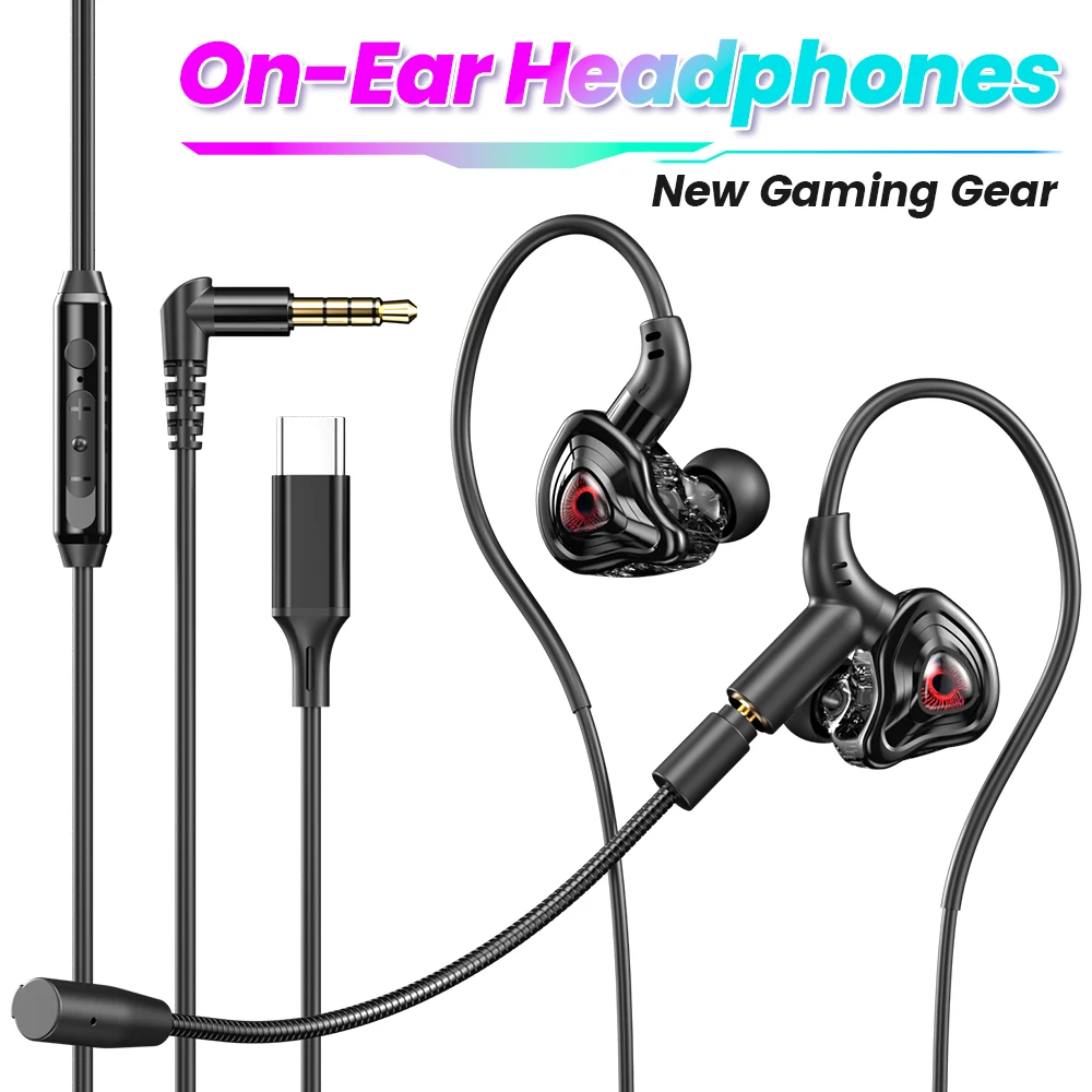 90° Elbow Wired Earphone 3.5MM/Type C Headphone HD Noise-canceling Dual Microphone IN-Ear Headset Sport Gaming Earbuds For Phone