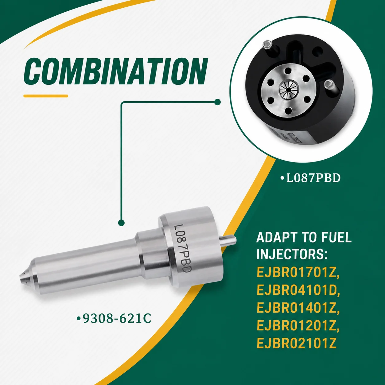 L087PBD+9308-621C Combination Kit=Fuel Spray Nozzle+Control Valve Suitable For Delphi EJBR01401Z EJBR01201Z EJBR02101Z XF3024