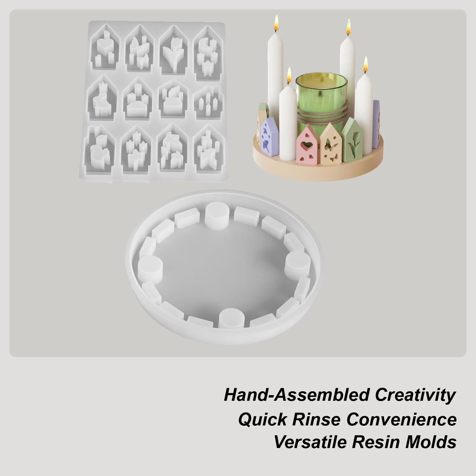 عيد الميلاد الراتنج قوالب سيليكون 12-تجويف مع قاعدة غير عصا منازل عيد الميلاد قالب الشمعدان للشمع مجيء ديكور المنزل عطلة #1