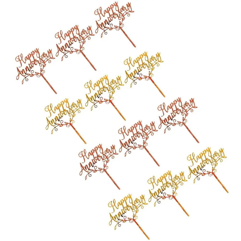 

12 Pcs Anniversary Cake Topper Romantic Decorative Cards Wedding Party Valentine Birthday Cupcake Ornament Cake Decorations