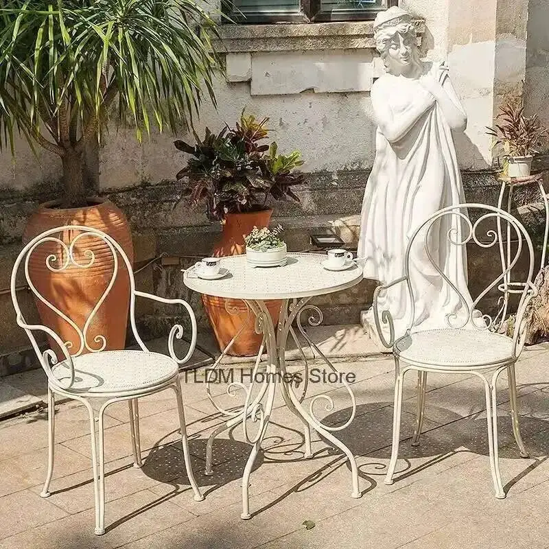 

European Iron Open-air Patio Furniture Outdoor Set for Home Garden Furniture Sets Minimalist Balcony Outdoor Table and Chair Set
