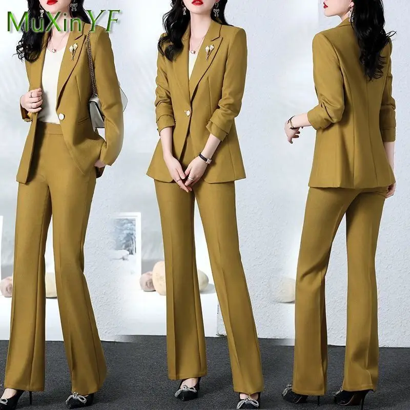 2022 Autumn New Fashion Suit Professional Wear Women\'s Korean Elegant Blazers Blouse Jacket + High Waist Pants Two Piece Set