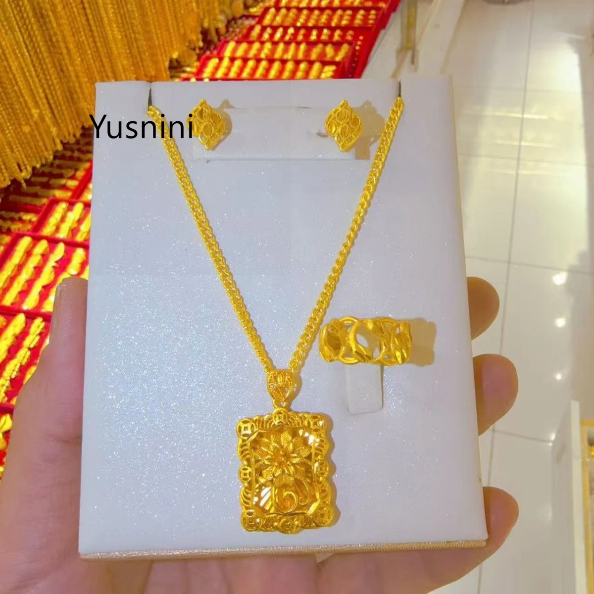 

New Dubai Fashion High end 24K Gold Plated Necklace Earrings Exquisite Engagement Party Jewelry Set for Lovers