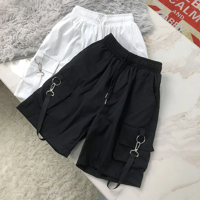 

Lucyever Black White Summer Cargo Shorts Women Harajuku Streetwear Unisex Hip Hop Shorts High Waist Baggy Wide Leg Short Pants