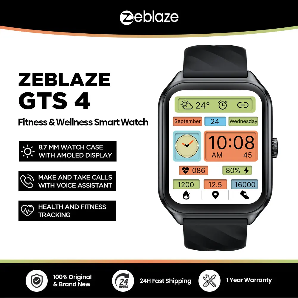 Reloj Inteligente Zeblaze GTS 4 con Pantalla AMOLED HD de 1.94'', Llamadas de Voz, Más de 100 Modos Deportivos, Frecuencia Cardíaca, SpO2, Seguimiento de Actividad Física