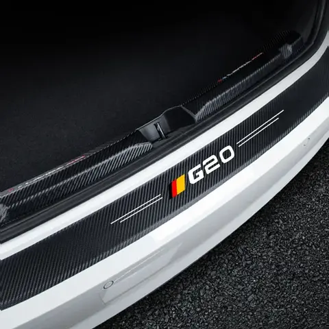 BMW G20 로고 보호 필름 트렁크 도어 스커프 플레이트 데칼용 카본 파이버 자동차 앞뒤 도어 스커프 스티커