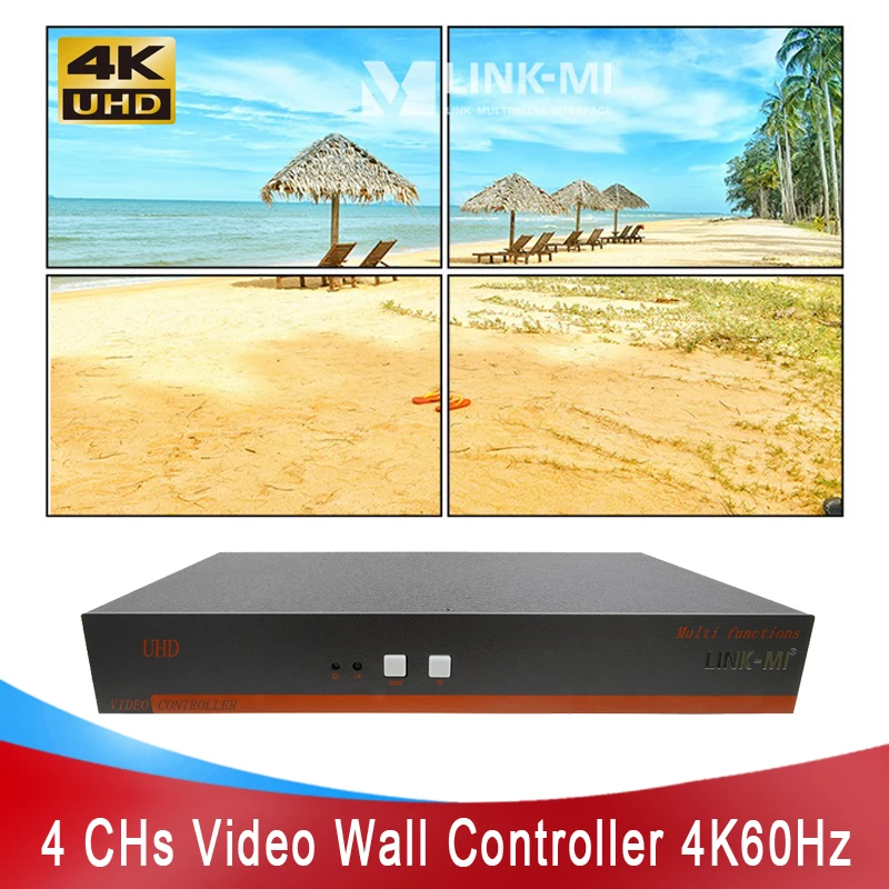 LINK-MI 4K60Hz 2X2 Video Wall Controller with HDMI/DP input Multi-screen Extender Support 1x2, 1x3, 1x4, 2x1, 3x1, 4x1 TV Wall