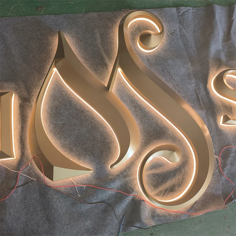 Letreros de letras de canal de acero inoxidable con retroiluminación 3D para uso exterior hechos a medida para el nombre de la tienda, logotipo de los letreros de la tienda