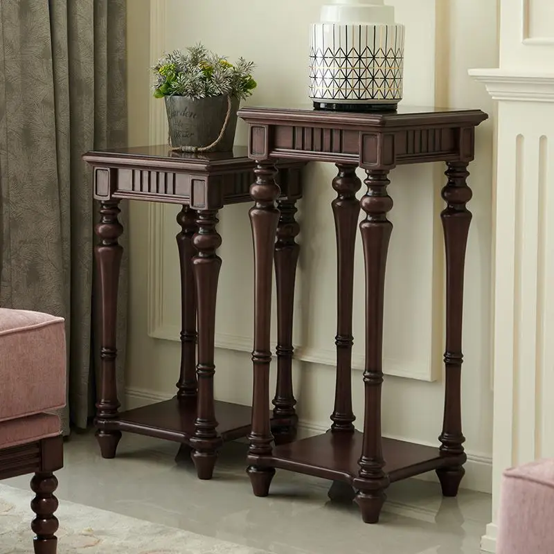 

Flower stand Solid wood retro living room Bedroom dining room Multi-layer floor rack Walnut wood decorative stand Flower table