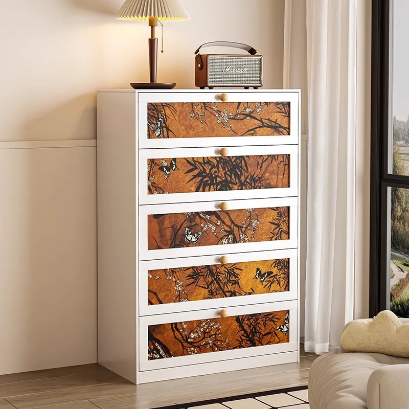 Steel chest cabinet Iron cabinet Magnetic suction painting Modern simple wind Bedroom bedside table Light luxury retro floor